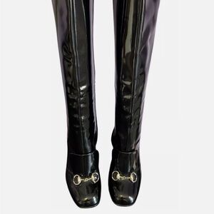 Gucci Lillian Black Patent Leather Knee High Bit boots SZ 36 Block heels $1440
